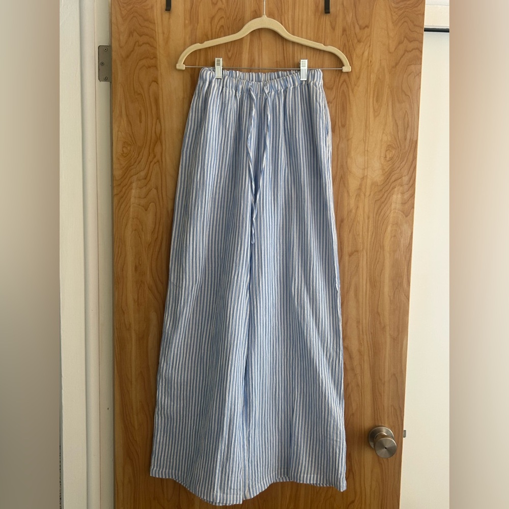 MooLoola City Beach Blue and White Pants with Vertical Stripes